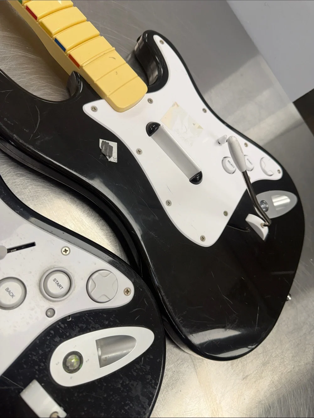 Black Electric Guitar Controller with White Pickguard